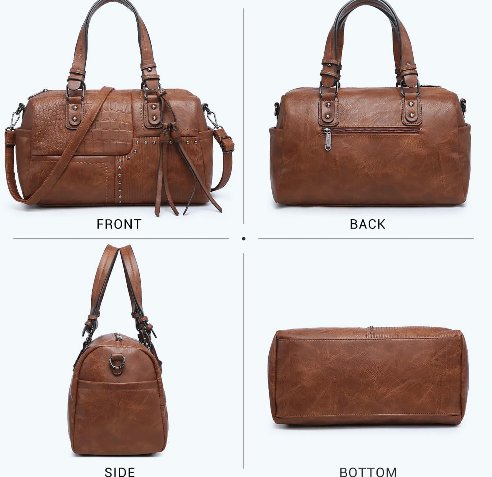 Dasein Women's Vegan Leather Barrel Bag Hobo Tote