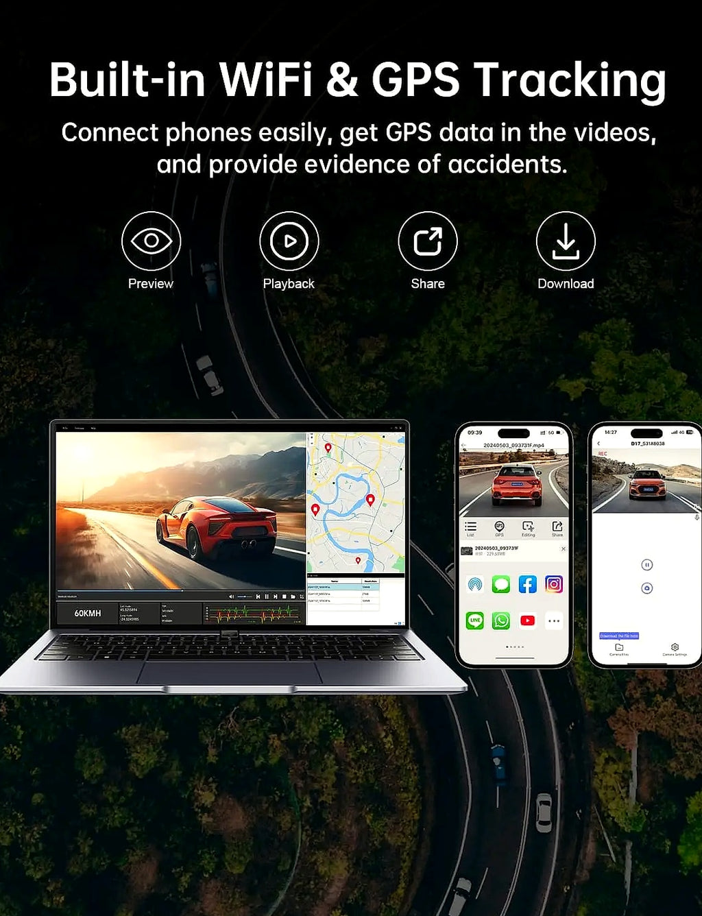 Kankeirr 4K/2.5K Dual Dash Cam with GPS and 64GB Card