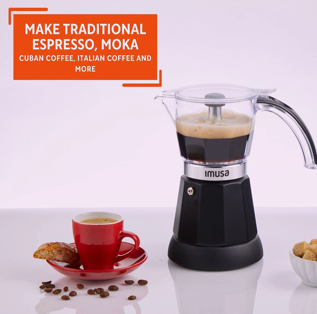 Imusa Electric Espresso Maker, 6 or 3 Cup Moka Coffee Machine