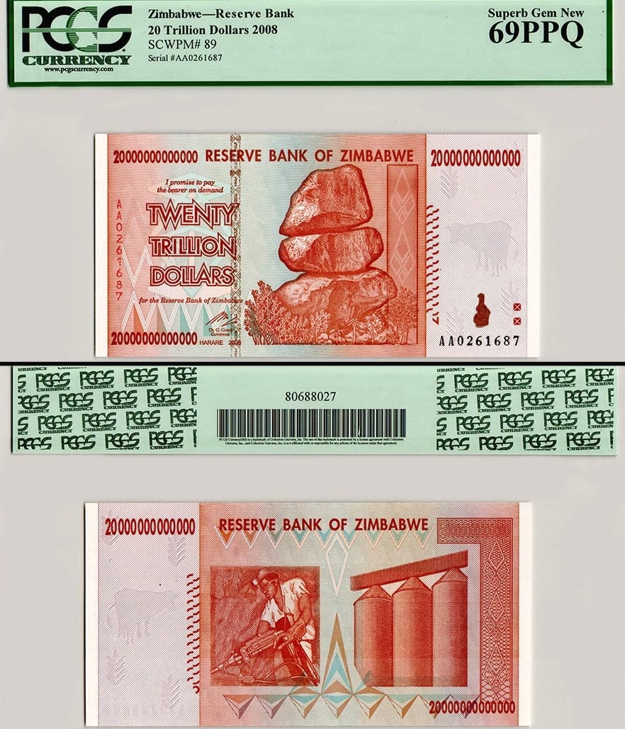 Zimbabwe 20 Trillion Dollars, 2008, AA, P-89, PCGS 69