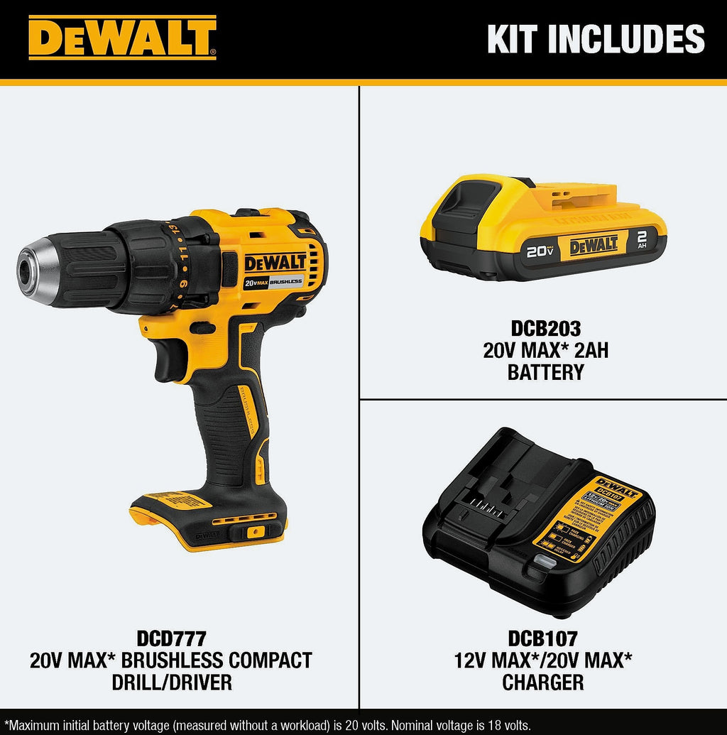 DeWalt DCD777D1 20V Brushless Drill Driver with Battery