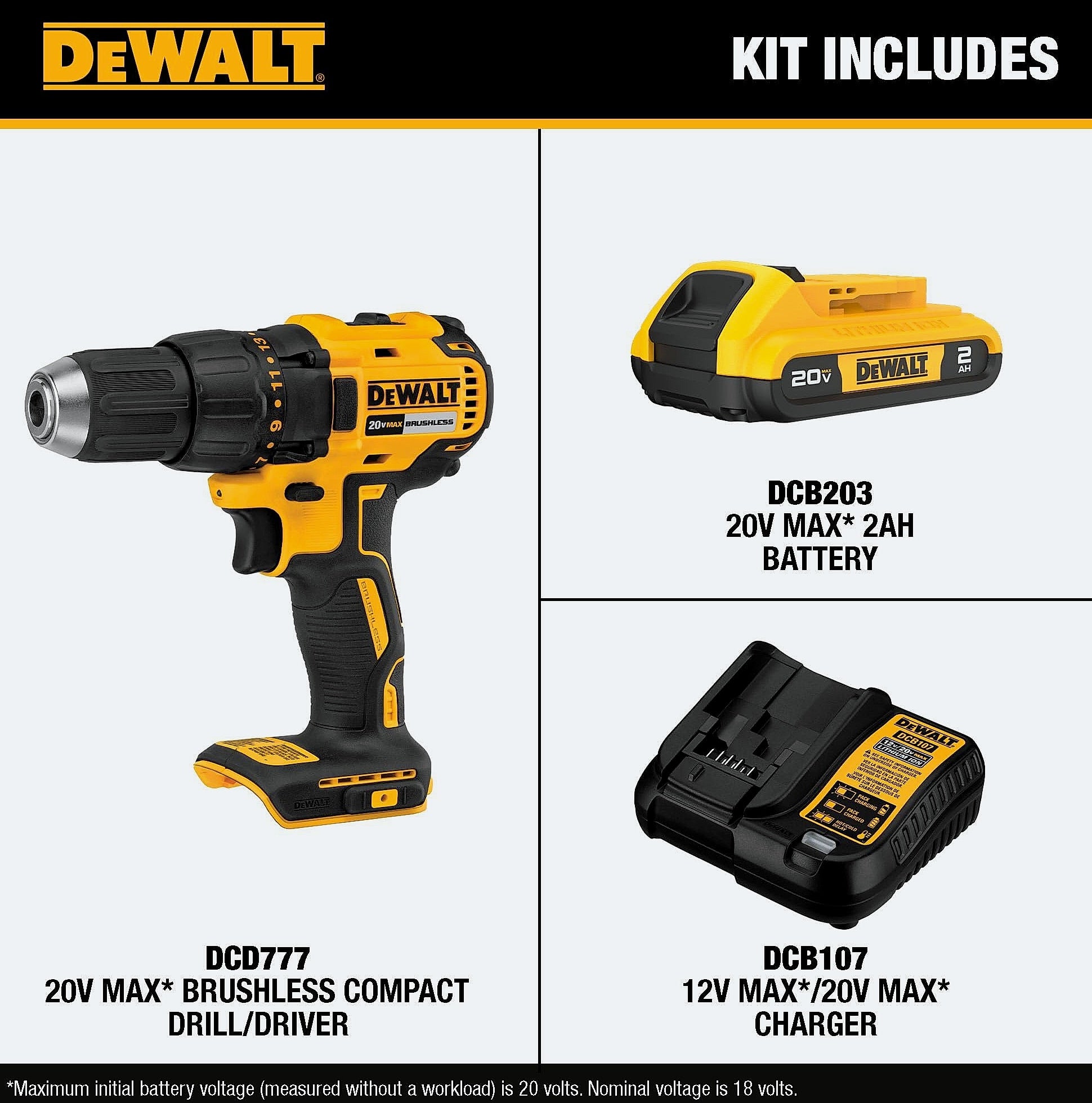 DeWalt DCD777D1 20V Brushless Drill Driver with Battery