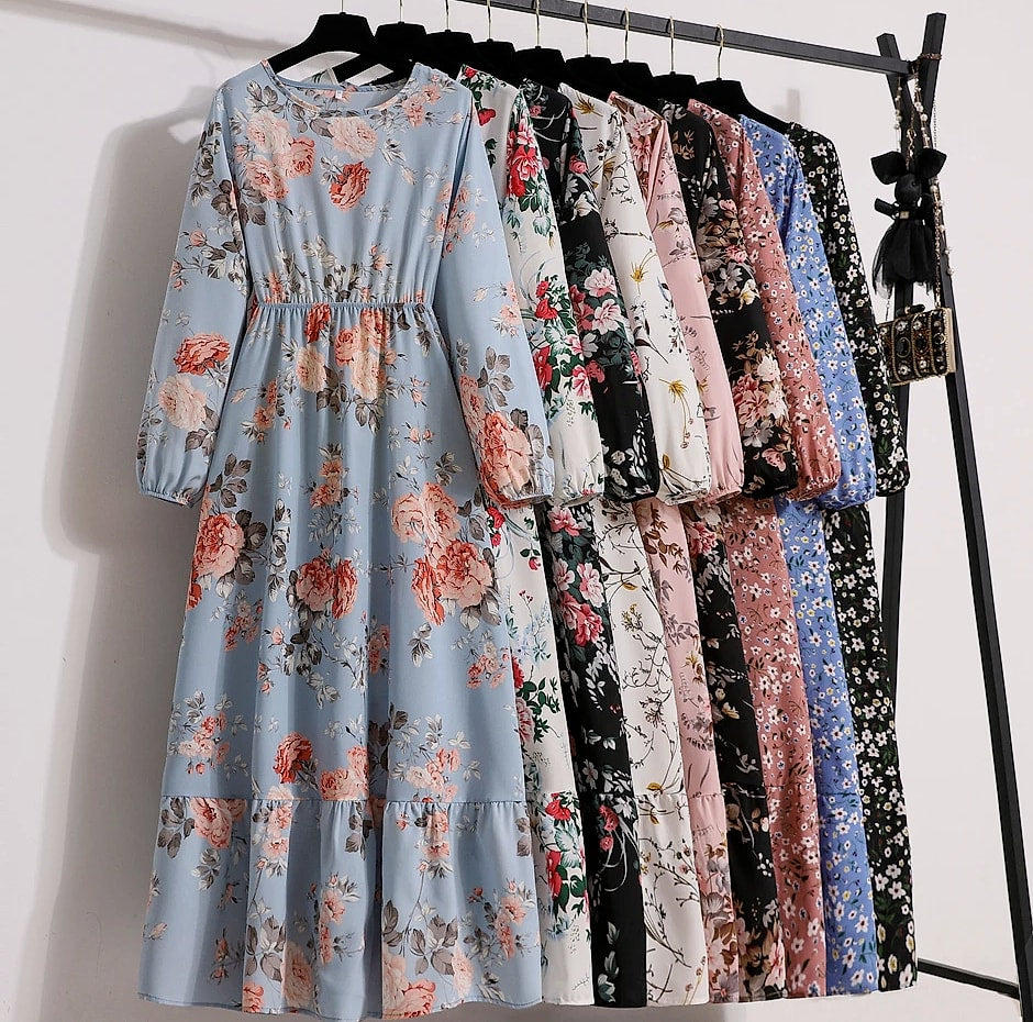 XIBUSANA Women's Floral Maxi Dress Full Sleeve Casual