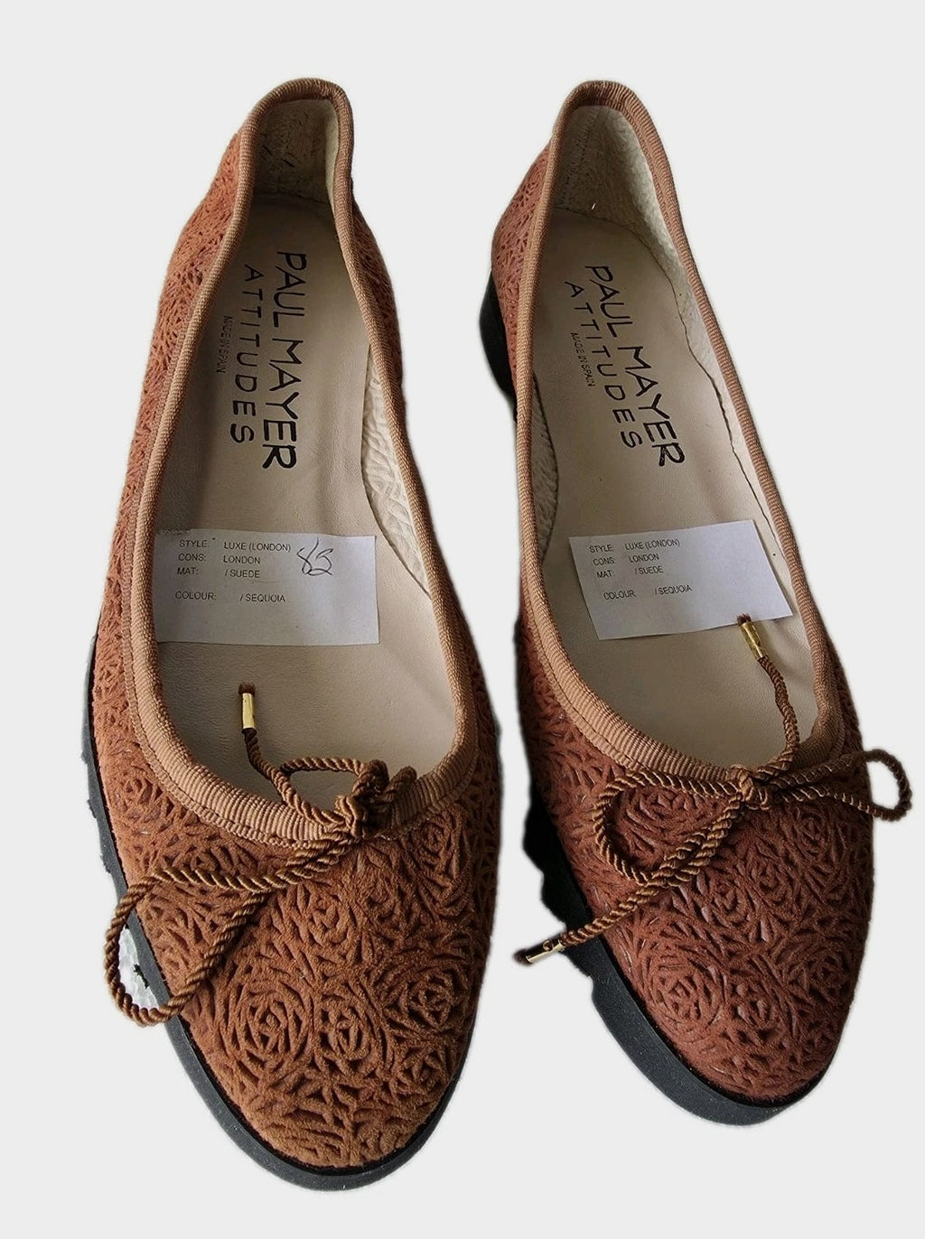 Paul Mayer Attitudes Lazer Cut LUXE London Brown Suede Ballet Flats 8