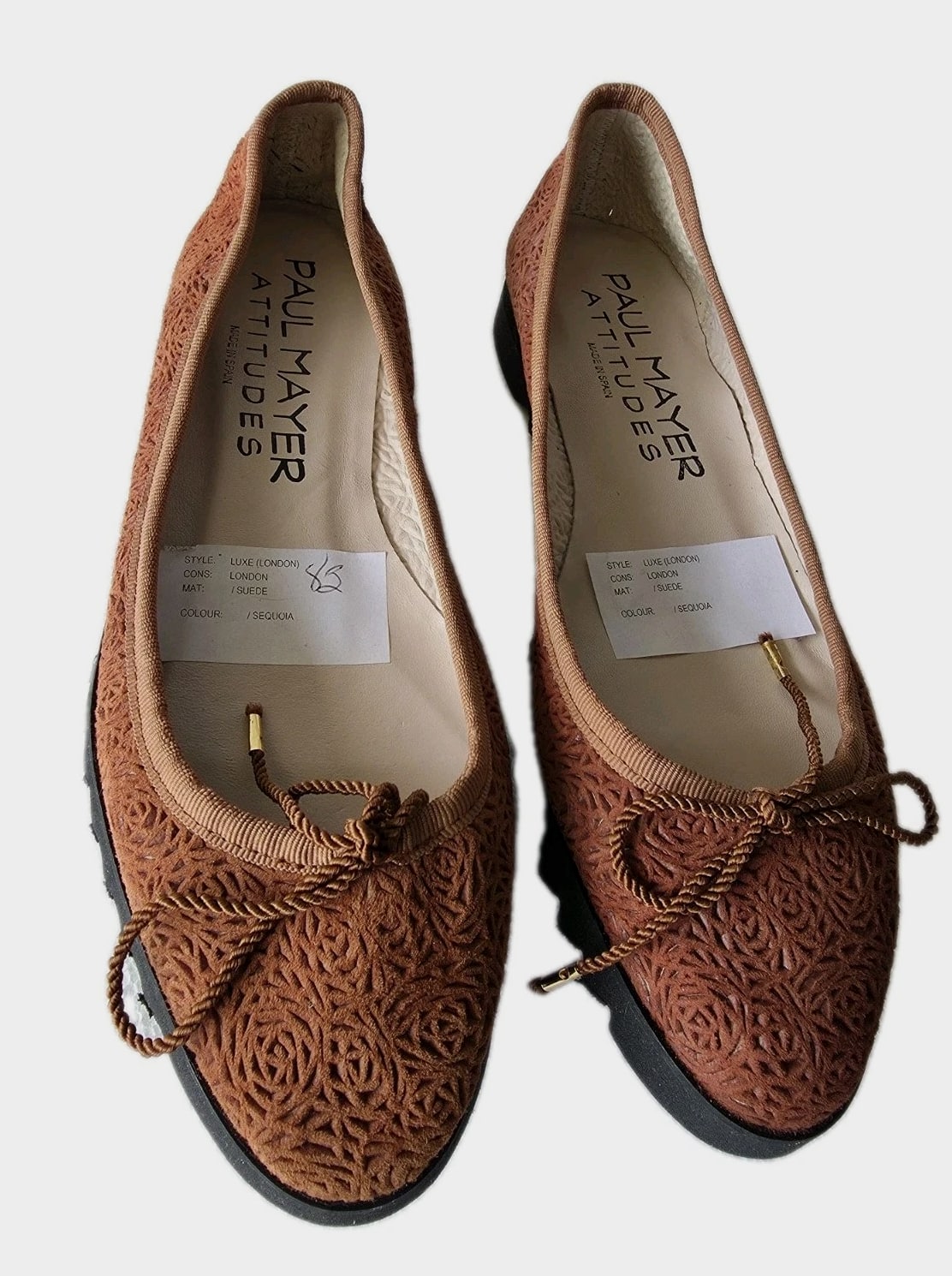 Paul Mayer Attitudes Lazer Cut LUXE London Brown Suede Ballet Flats 8