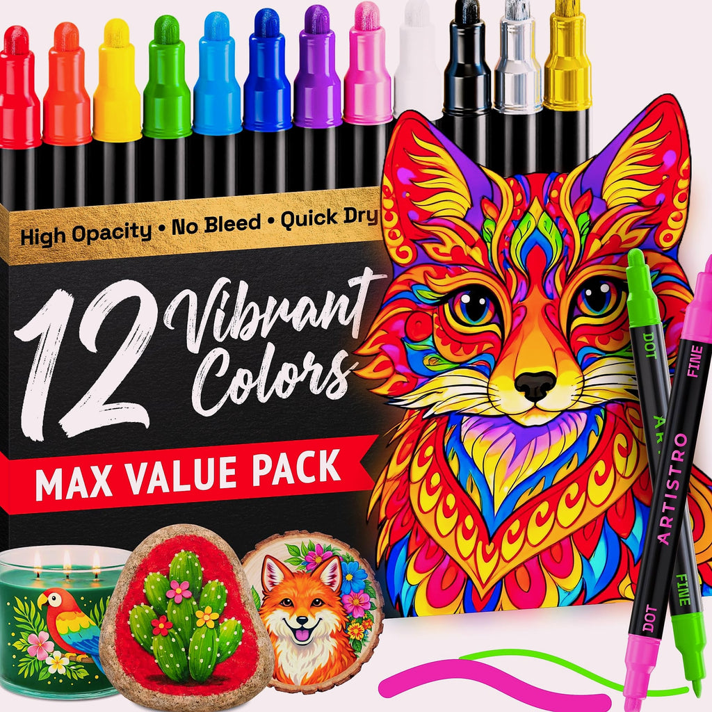 ARTISTRO 36 Dual-Tip Acrylic Paint Markers for Art and Crafts