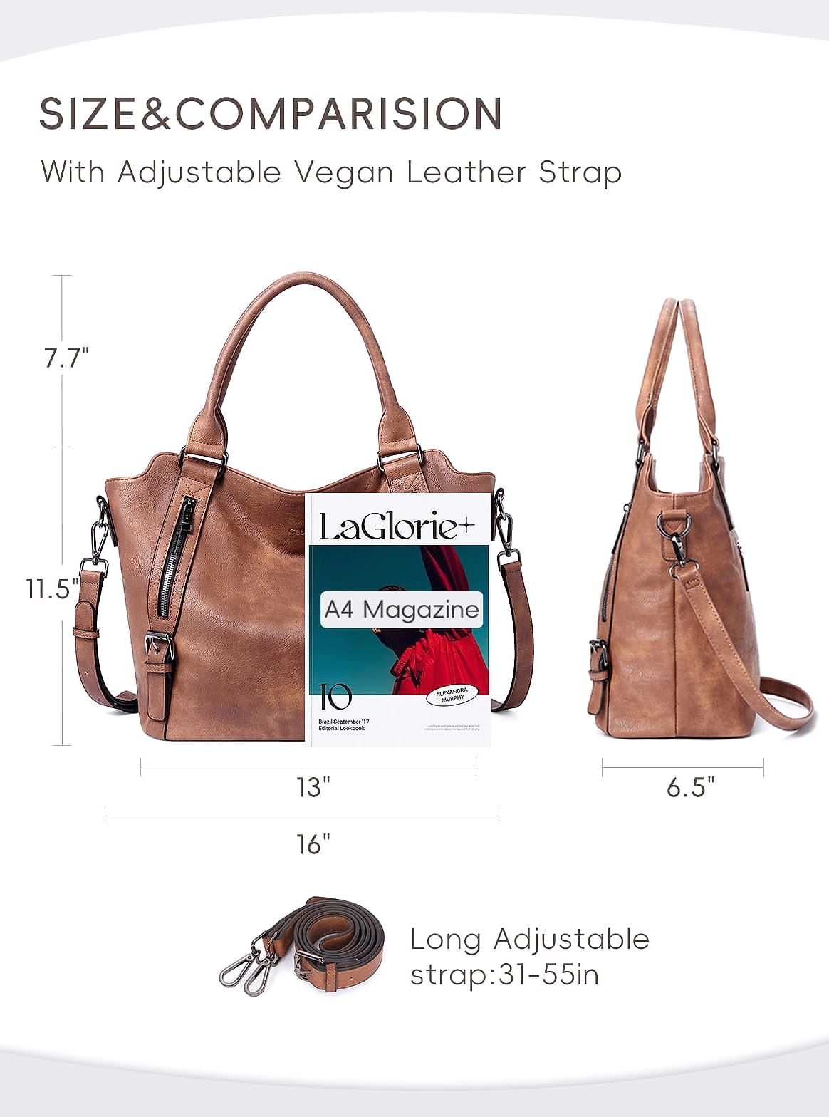 CLUCI Large Hobo Bag with Multiple Pockets Water Repellent