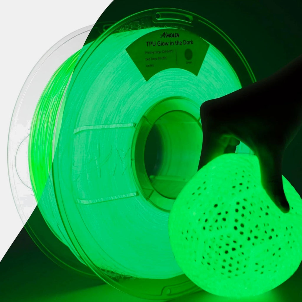 Flexible 95A TPU 3D Printer Filament - 1kg Glow Green for Nighttime Projects
