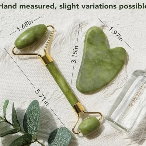 Jade Roller & Gua Sha Set for Face - Cooling, Firming, Sculpting Tool for Skin