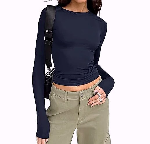 Women's Long Sleeve Crew Neck T-Shirt Slim Fit Solid Tee