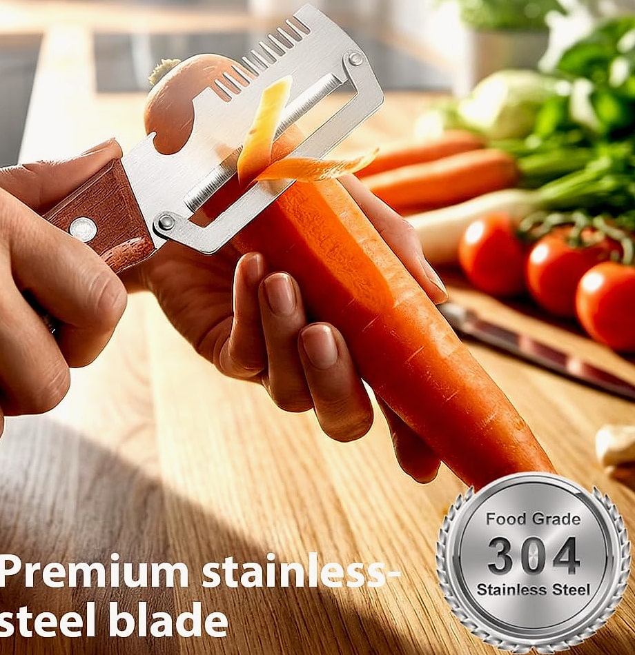 Vegetable Peeler with Wooden Handle and Bottle Opener
