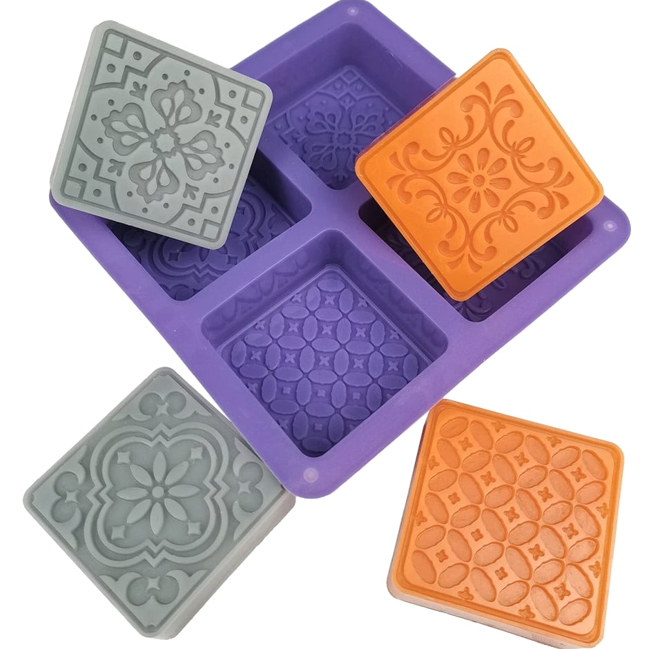 Silicone Soap Mold - 4 Cavities Square Flower Baking Molds For Soap Candles Jelly