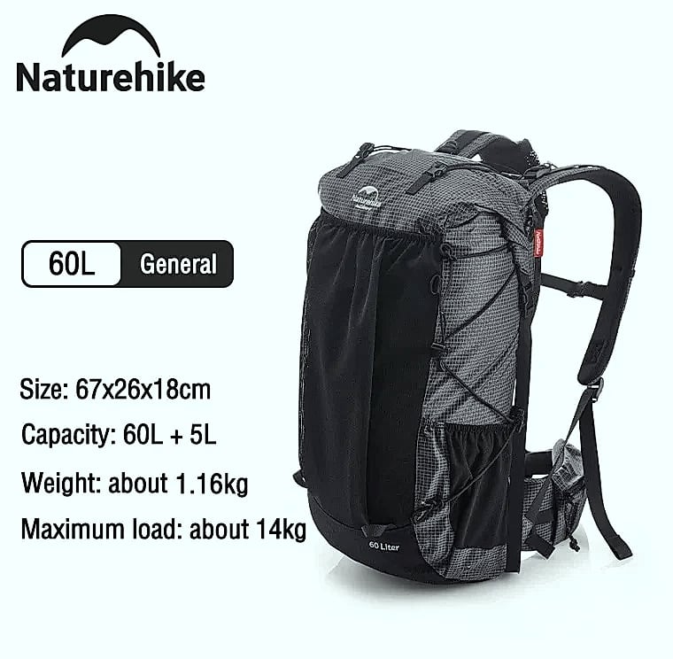 Naturehike 60+5L Mountain Backpack Hiking Travel Bag