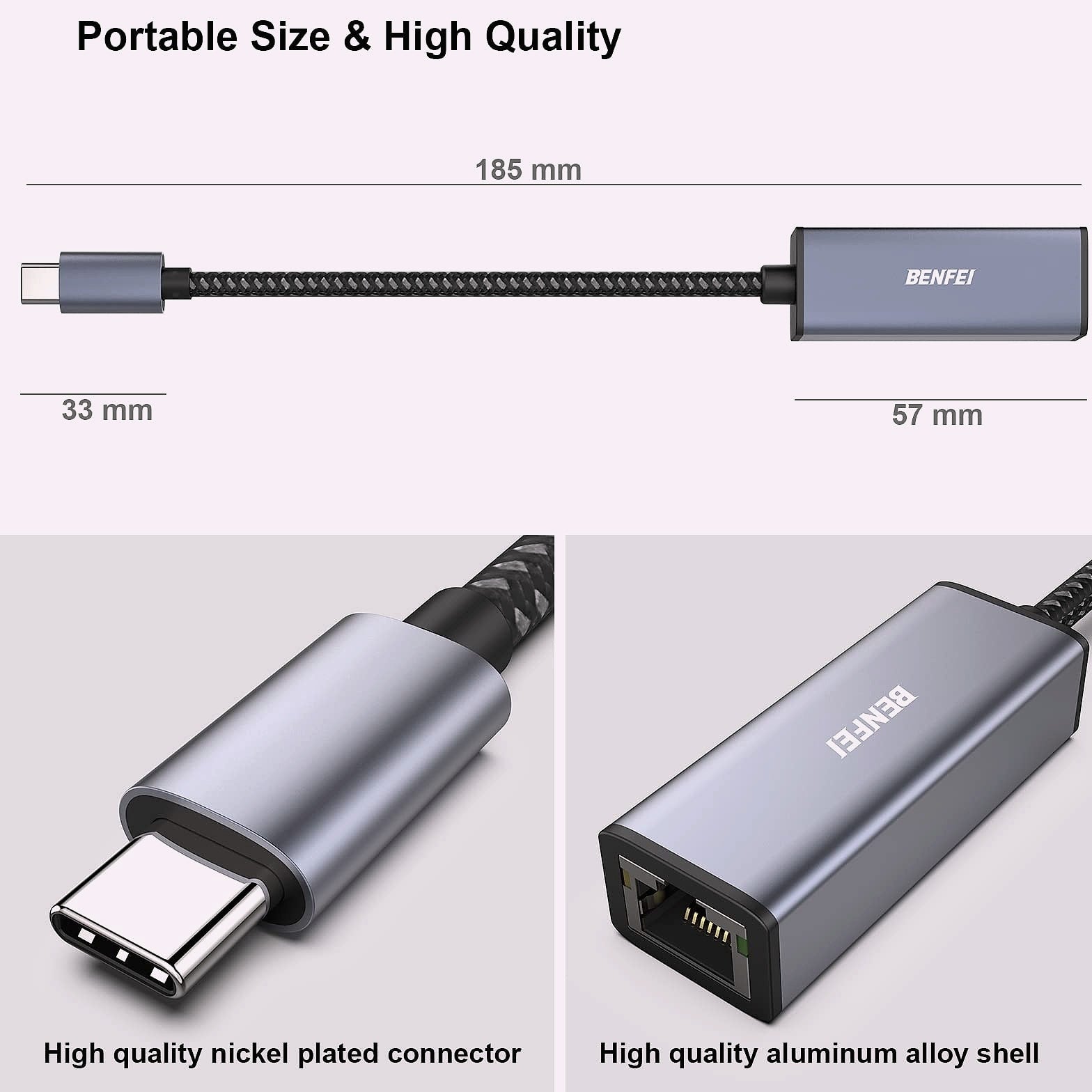 BENFEI USB-C to Ethernet Adapter, Gigabit RJ45
