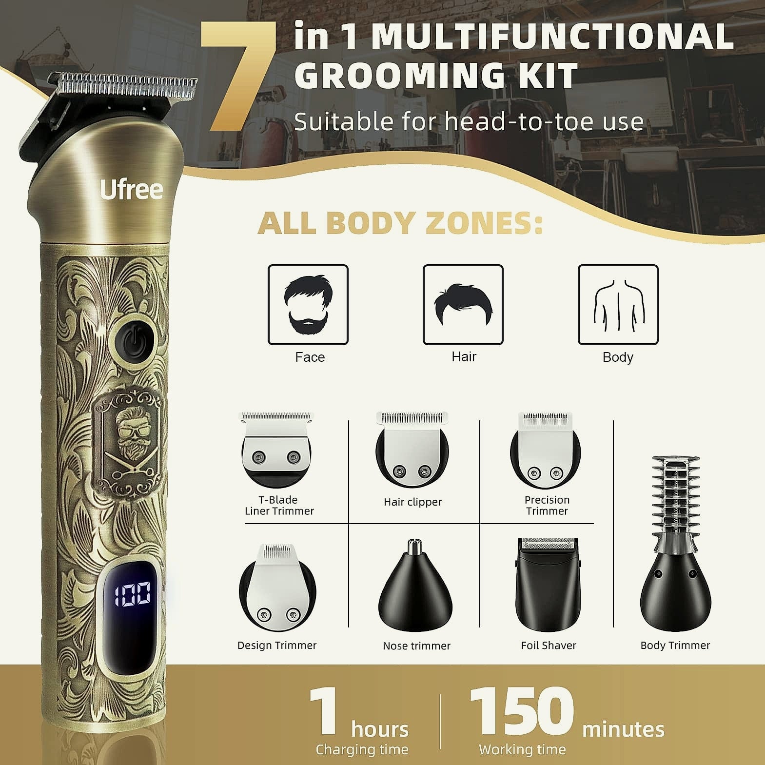 Ufree Cordless Beard Trimmer and Hair Clipper Grooming Kit