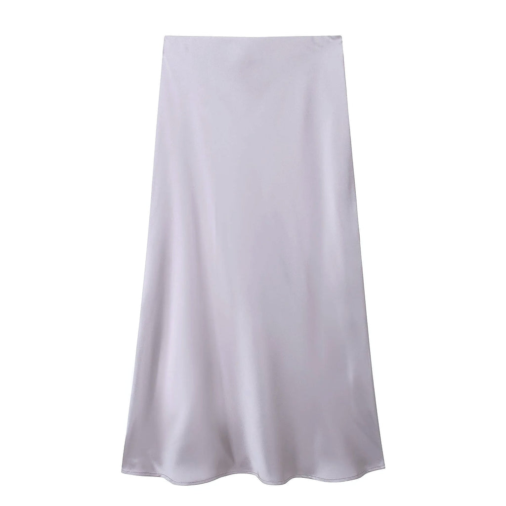 Willshela Women's Satin Pleated Midi Skirt Elastic Waist