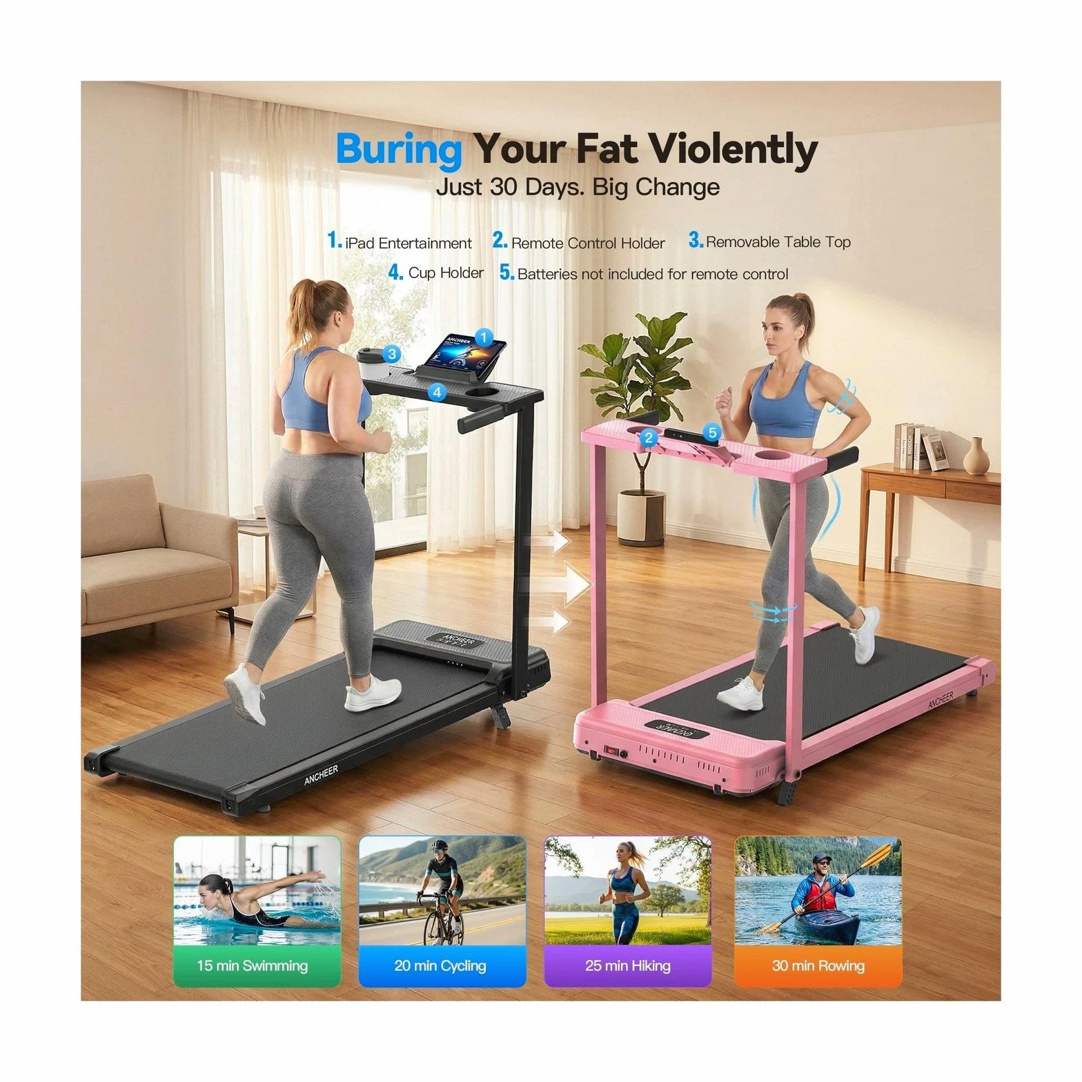 FUNMILY 3.5HP Walking Pad Incline Treadmill with Desk and Handle Bar, Heavy Duty