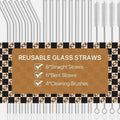 Reusable Clear Glass Drinking Straws 18 Pack: 8 Straight & 6 Bent 10mm x 8.5