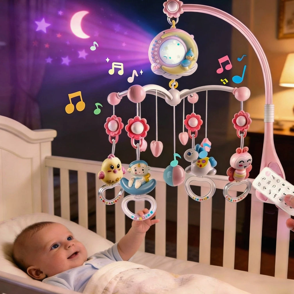 Baby Crib Mobile with Music and Lights,Moon & Star Projector Toys with 108 Songs