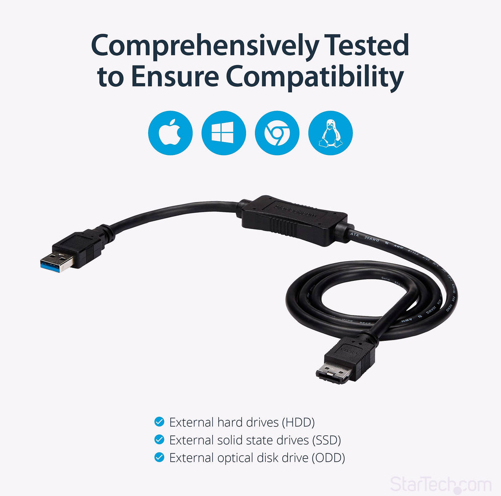 StarTech.com 3 ft USB 3.0 to eSATA Adapter - 6 Gbps USB to HDD/SSD/ODD Converter - Hard Drive to USB Cable (USB3S2ESATA3)