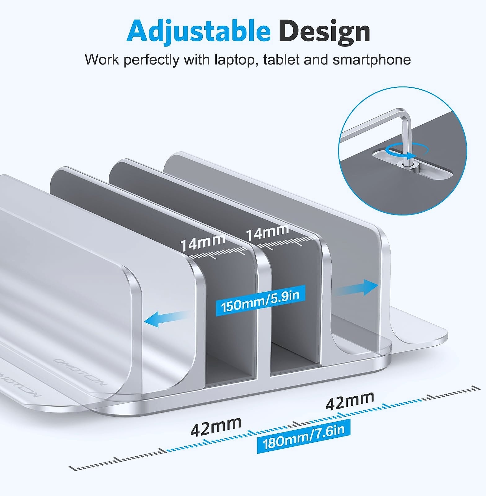 OMOTON Vertical Laptop Stand Double Dock Aluminum Silver