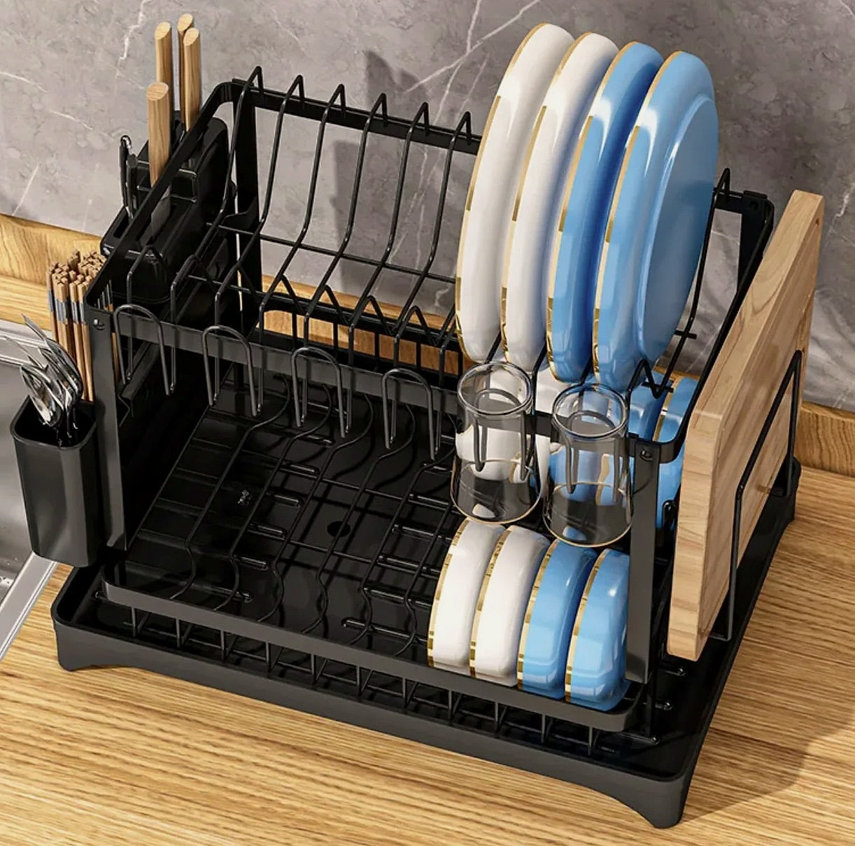 DIAMRI 2-Tier Rotating Dish Drying Rack with 360° Swivel