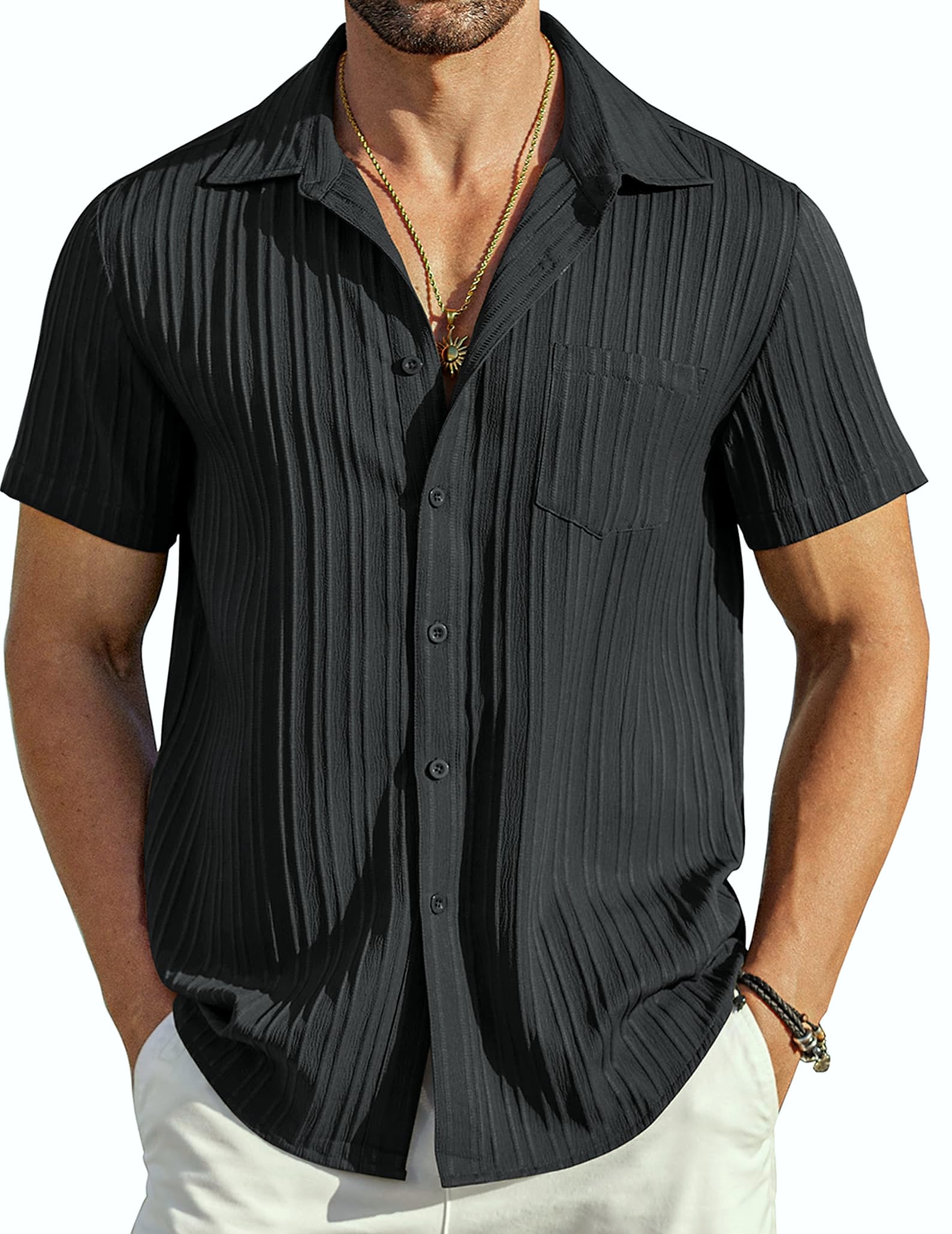 COOFANDY Men's Casual Button Down Short Sleeve Summer Beach Shirt