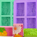 2 Pack Silicone Soap Molds, Rectangle Soap Making Mold, 3D Rectangular Flower Pattern