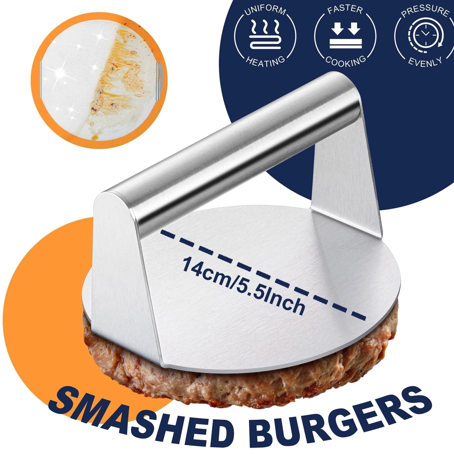 Smashed Burger Kit, Large Burger Spatula, 5½ inch Stainless Steel Burger Pres...