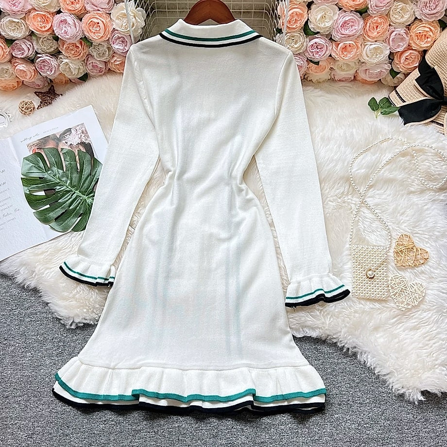 YUOOMUOO Knitted Mini Dress with Ruffle Hips