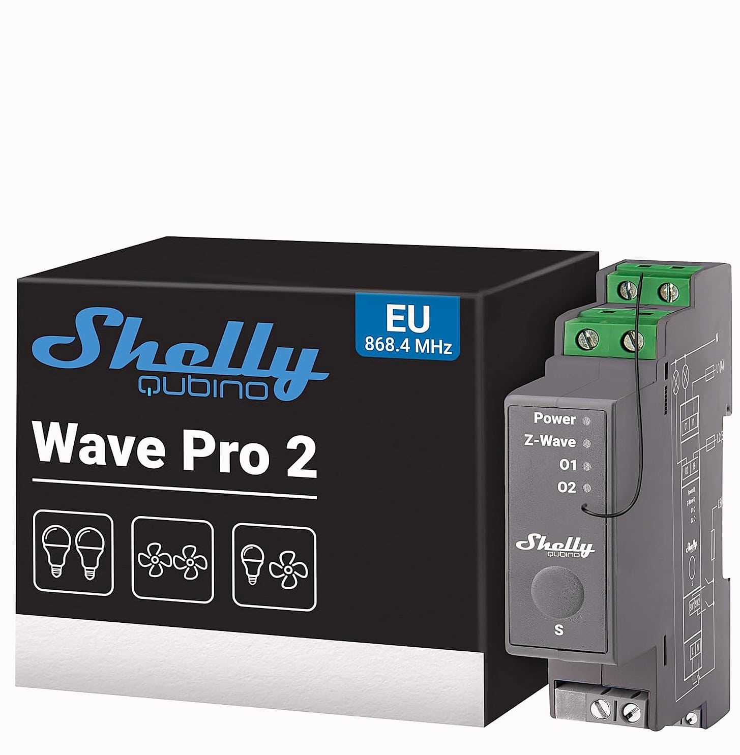 Shelly Wave Pro 2 Z-Wave Smart Relay Switch DIN Rail Mount