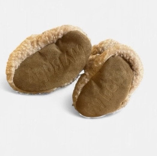 Baby Sherpa Booties Beige Plush Fleece Hook and Loop Soft Sole Shoes 3-6 Months