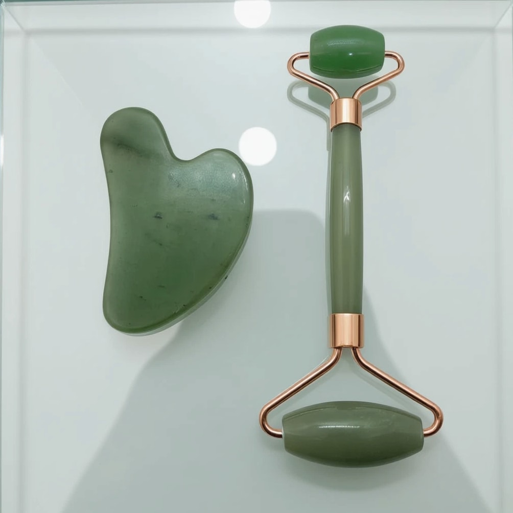 Green Jade Roller & Gua Sha Set | Natural Facial Massage Tools for Radiant Skin Glow