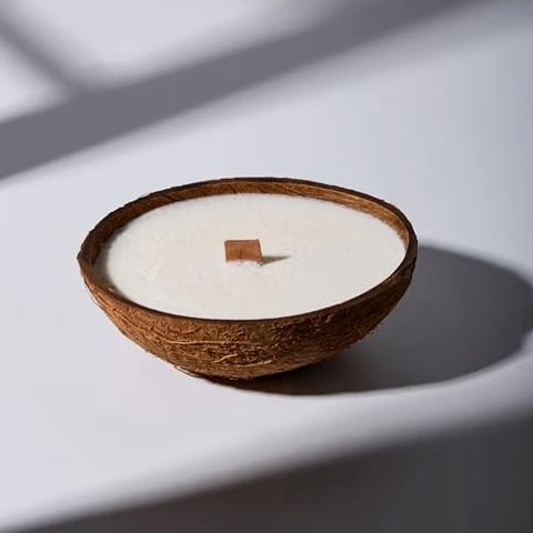 Scented Candles Clearance | Coconut Shell Soy Wax Candle with Wooden Wick | Home Décor