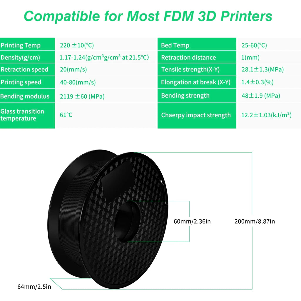 10KG PLA/ ABS/ PETG Filament 1.75mm Black White Gray, 10 Rolls PLA ABS