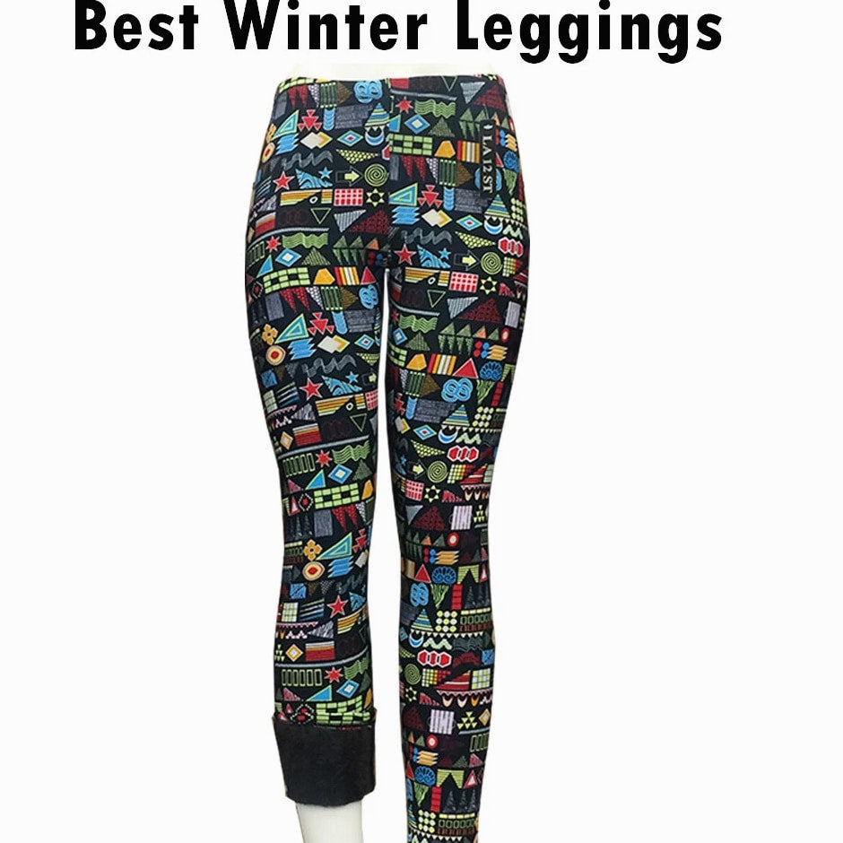 Women's Print Winter Thick Warm Fleece Lined Stretchy Leggings Pants