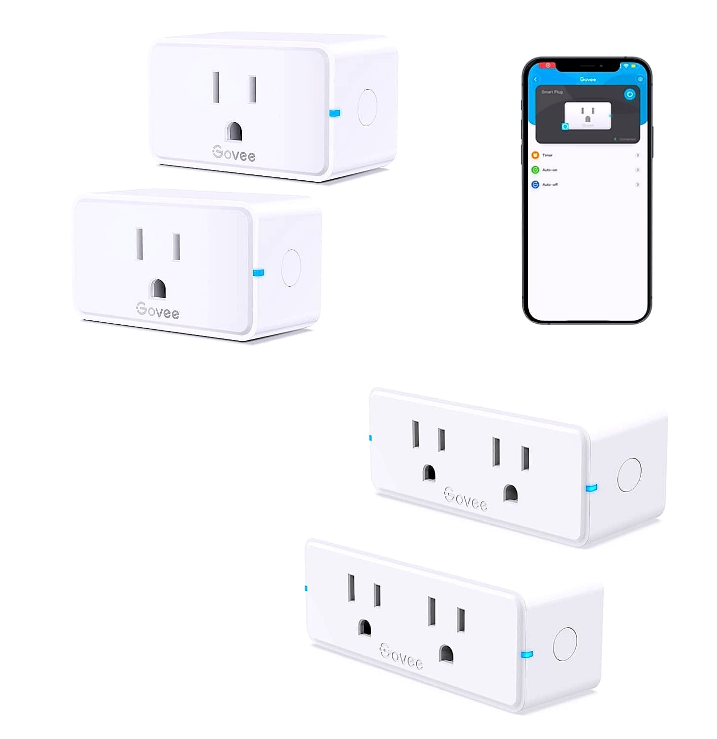 Govee Smart Plug, WiFi Bluetooth Outlets 2 Pack Work with Alexa and Google Assistant Bundle with Govee Dual Smart Plug 2 Pack, 15A WiFi Bluetooth Outlet, Work with Alexa and Google Assistant, 2-in-1