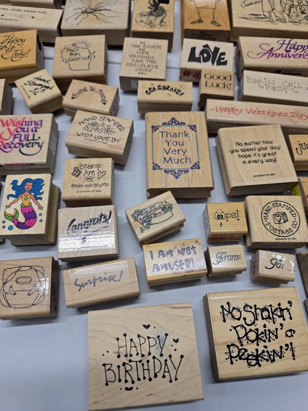 Lot Of 94 Vintage And Modern Wooden And Rubber Ink Stamps Arts Crafts