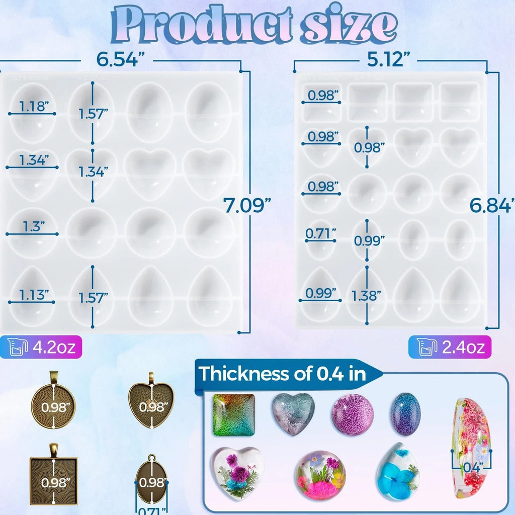 Cabochon Gems Resin Molds, 36 Cavities UV Resin Jewelry Making Kit with 16 PC...