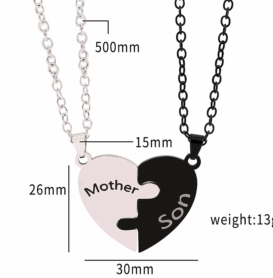 Heart Puzzle Necklace for Mom, Stainless Steel Family Pendant