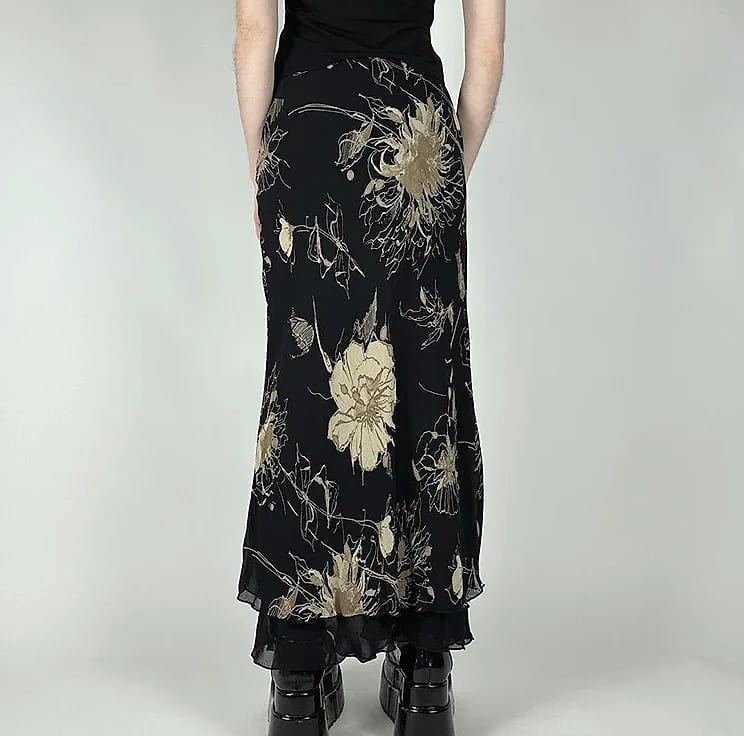 Goth Dark Y2K Double Layer Mesh A-Line Skirt Fairy
