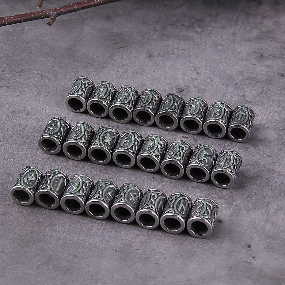 Vikings Jewelry Stainless Steel Rune Beads 24-Piece Set