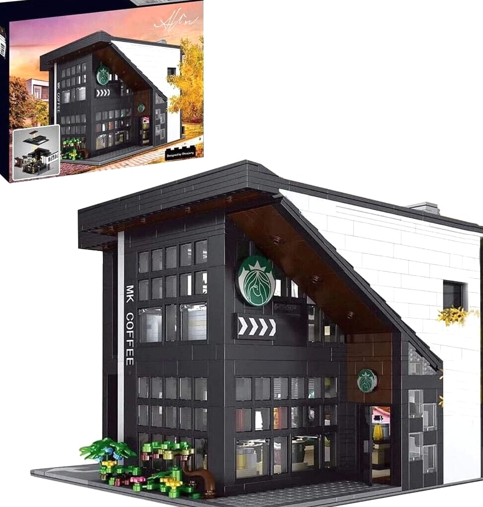 Mould King 16036 Modern City Coffee Shop Cafe Building Brick Toy Set with LED