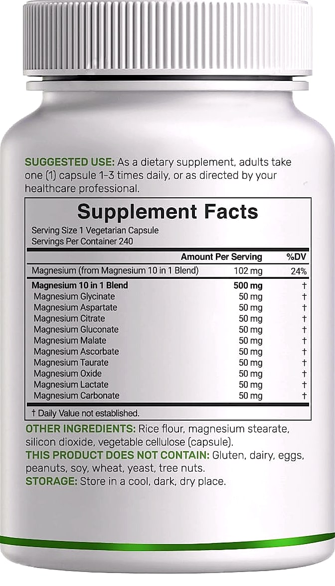DEAL SUPPLEMENT Magnesium Complex 500mg, 240 Veggie Capsules