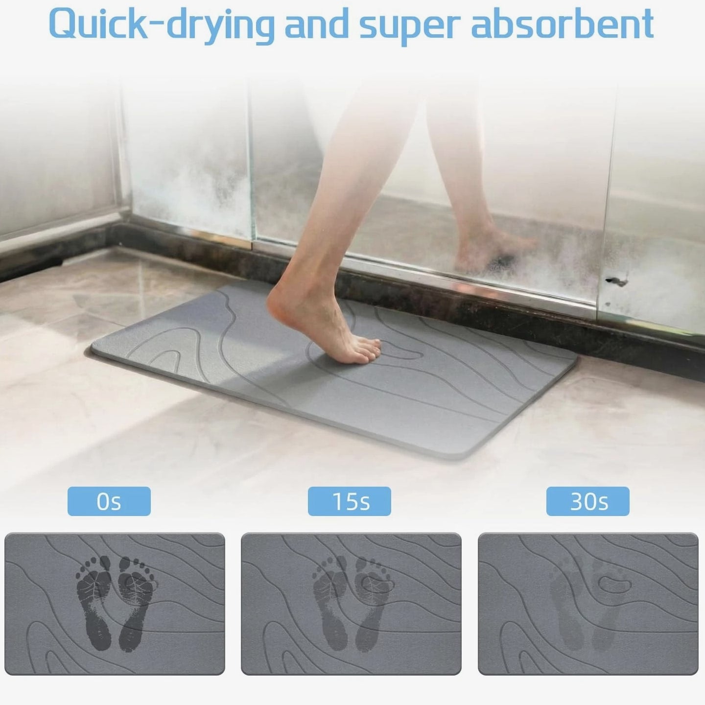 BIOIWGY Stone Bath Mat, Diatomite Fast Drying Non Slip Stone Shower Mat, Super A