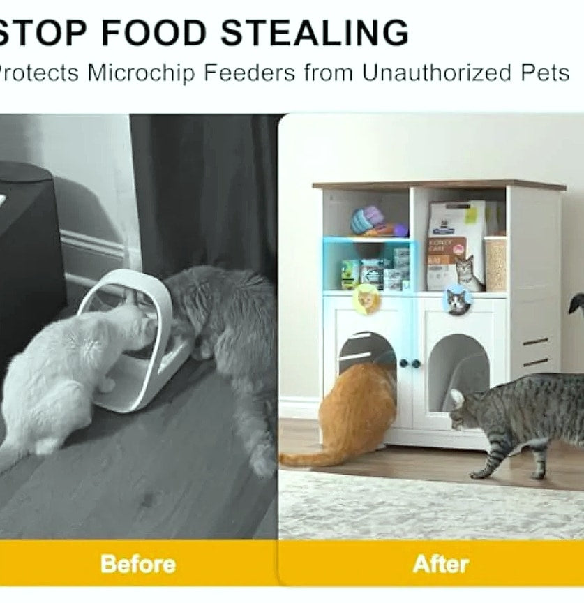 Cat Feeding Station Cabinet with Microchip Pet Feeder Access