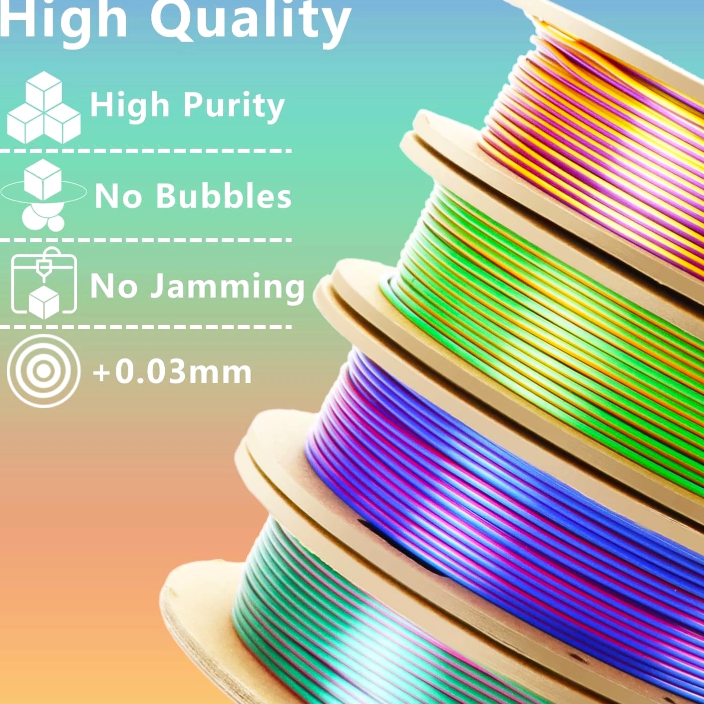 3D PLA Filament 1.75mm Bundle, Tri-Color 3D Printer Filament, Rainbow Silk