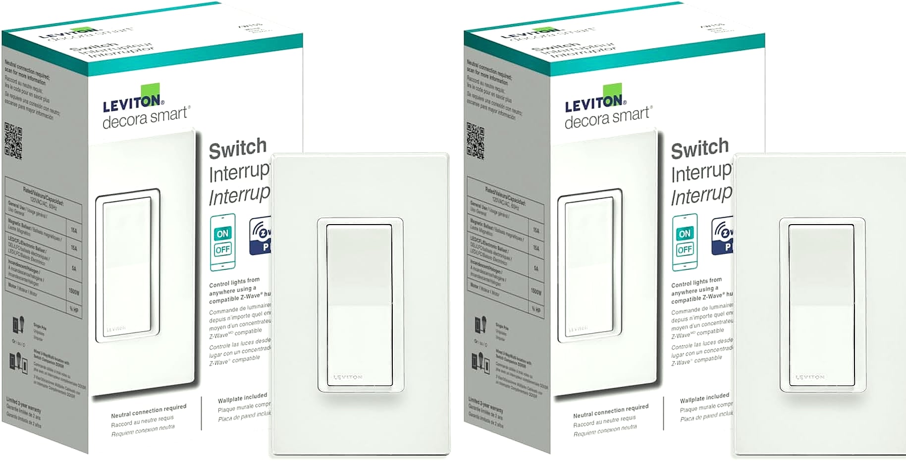 Leviton Decora Smart Plug-in Dimmer with Z-Wave Technology, 1-Pack, DZPD3-2BW, White