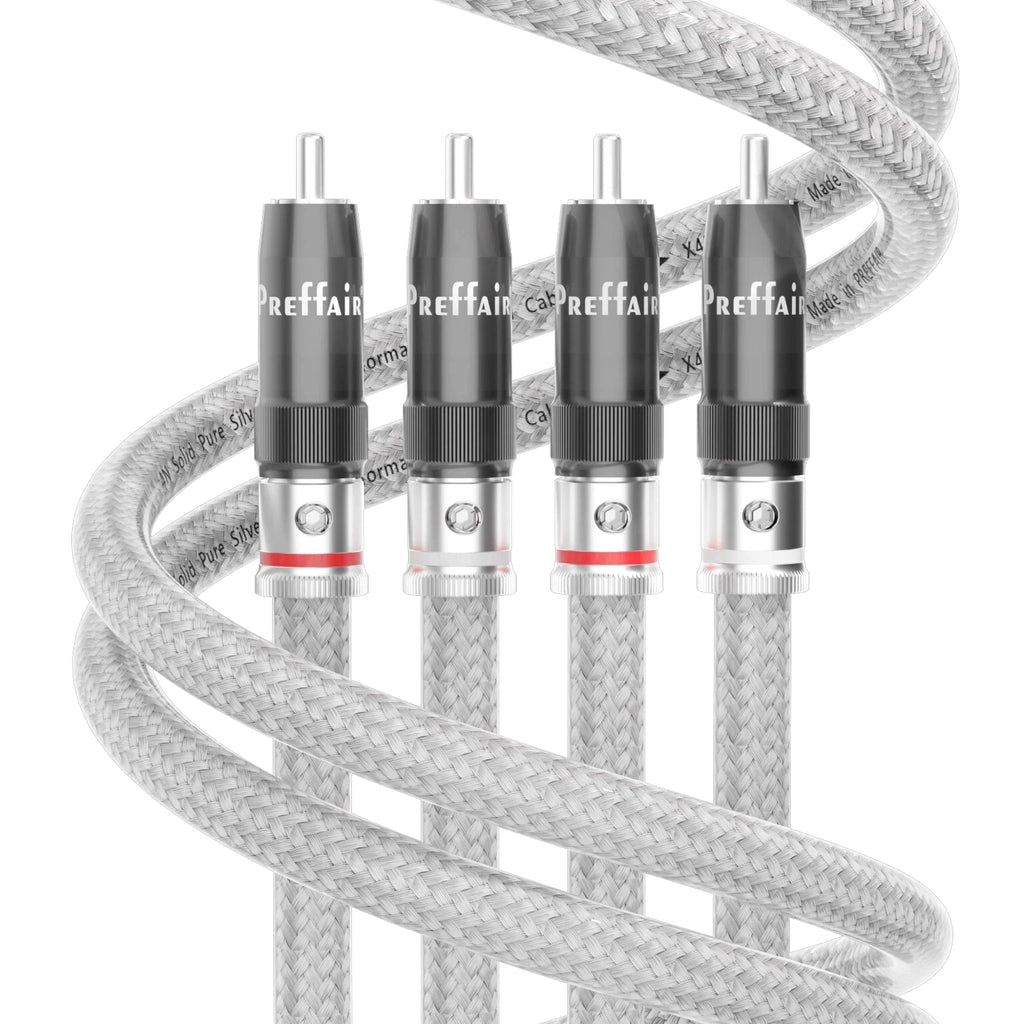 Pair 5N Pure Solid Silver RCA to RCA Cable HiFi Audio Cable Interconnect Line