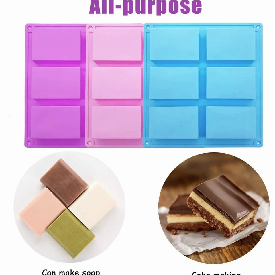 Silicone Soap Molds 3 Pcs, Rectangle Soap Molds for Soap Making, 6 Cavity Mold